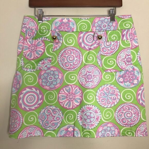 Melly M Sz 6 pink green printed mini skirt preppy - Picture 1 of 5